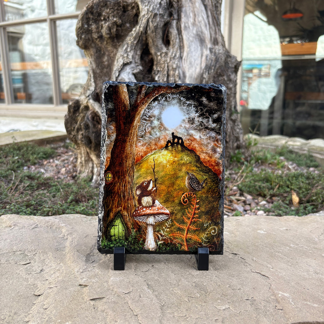 Moon on a Stick, Mouse and Wren Hanging Slate