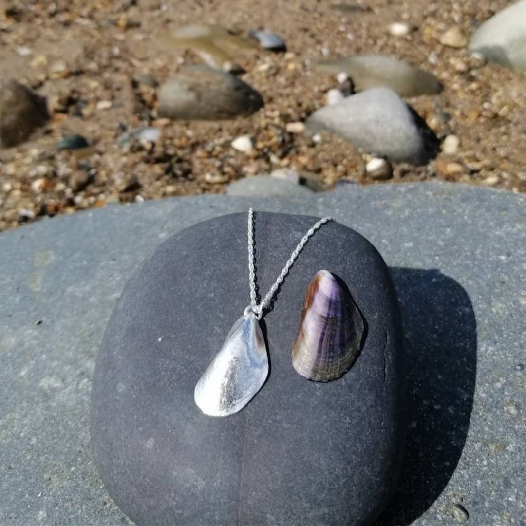 Marine Mussel Shell Necklace, Llandanwg Silver
